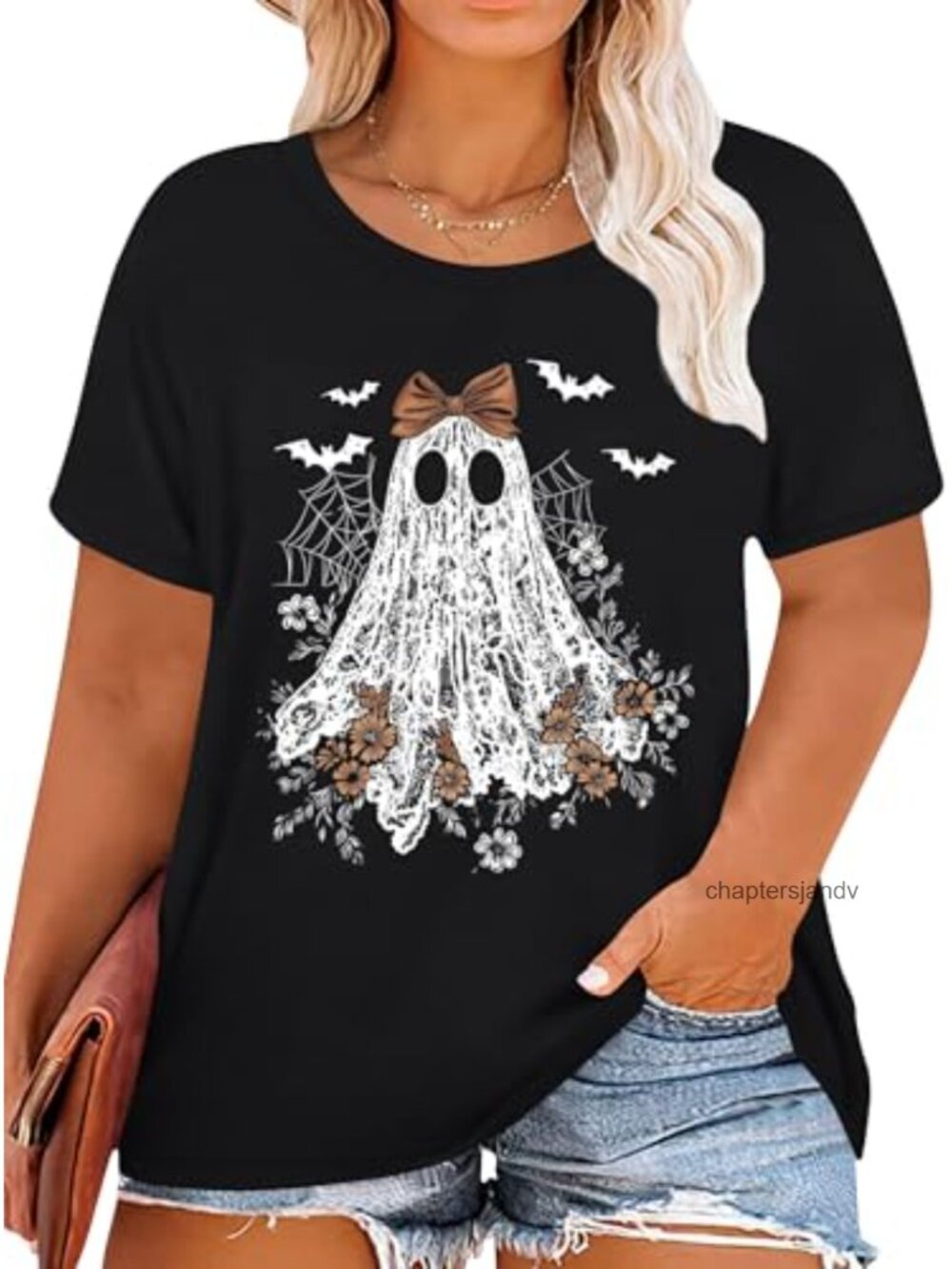 Plus Size Halloween Ghost T-Shirt Short Sleeve Fall Top